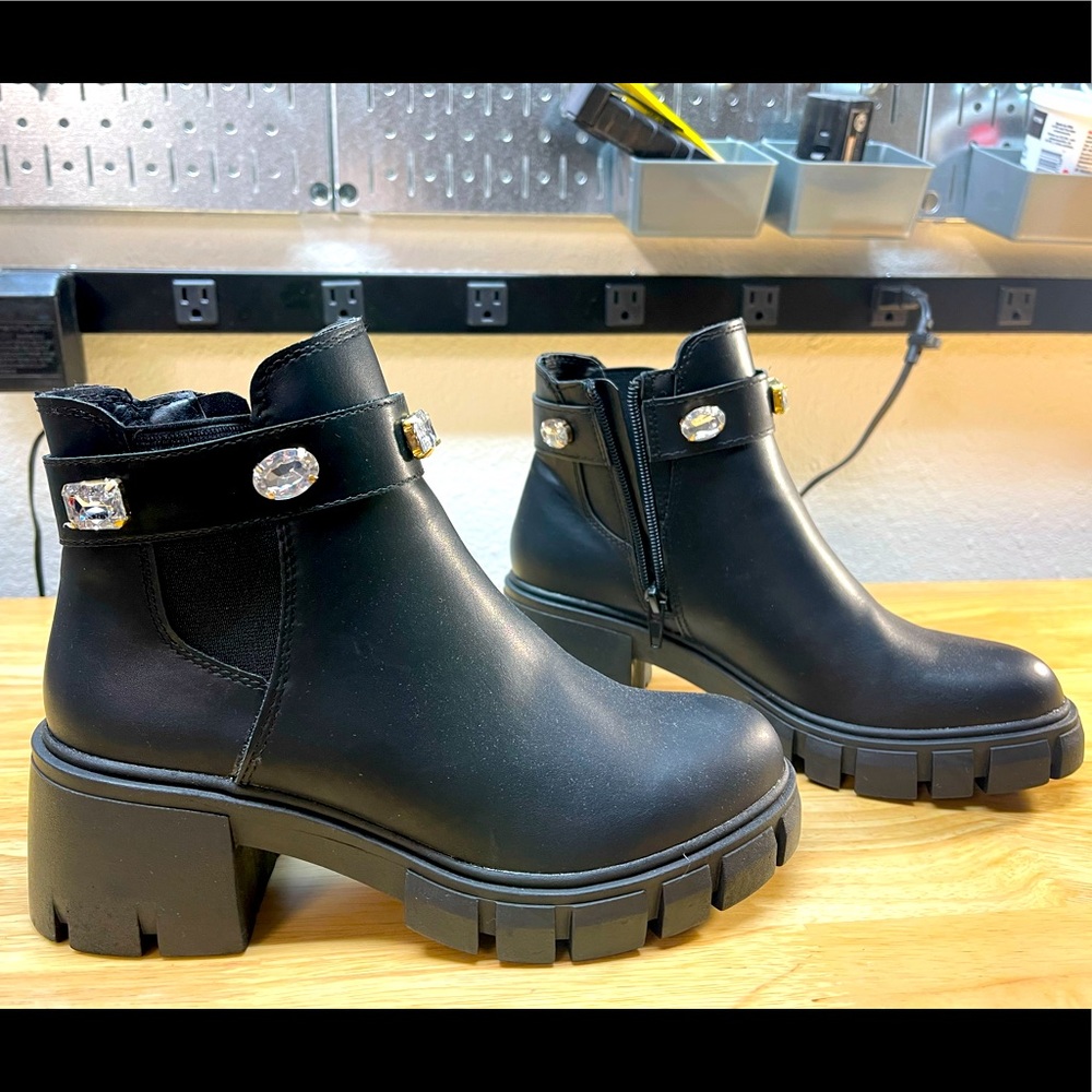 Madden Girl Black Combat Boots with Bling